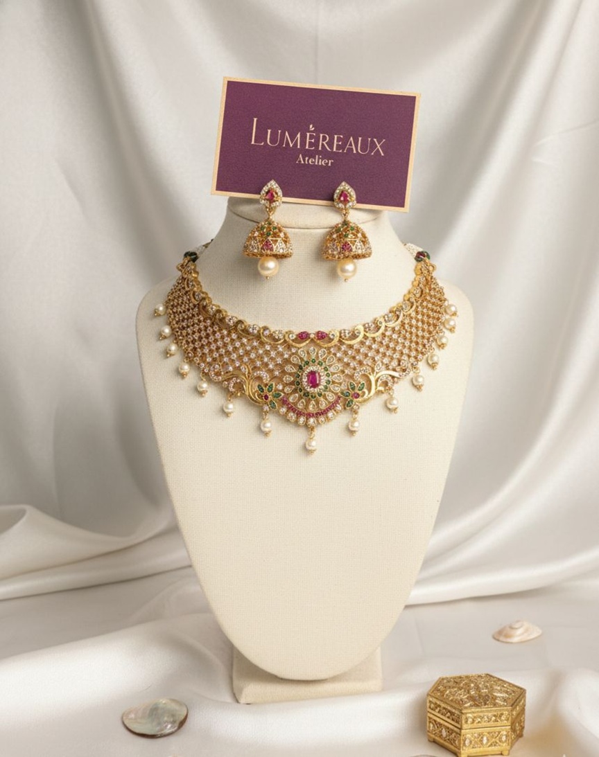 The Rajbari Crimson Bloom Choker Set (Gold replica)
