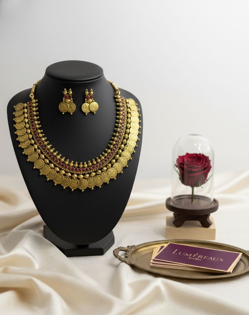 Lakshmi-Ruby Kasu Maalai Necklace Set