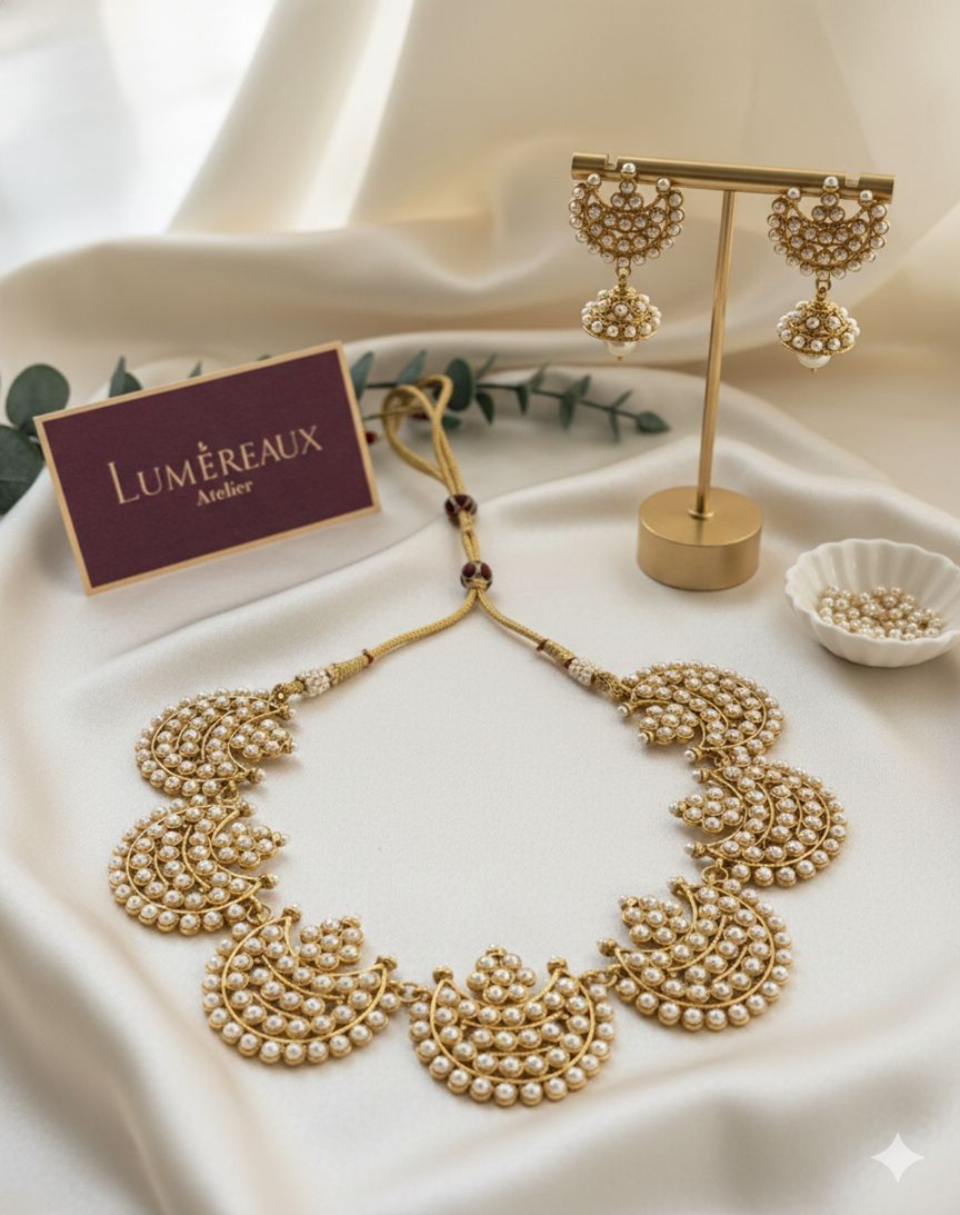 Lunar Bloom Pearl Necklace set