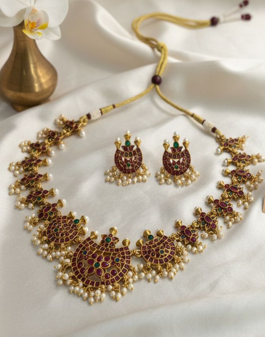 Lunar Bloom Ruby-Emerald Necklace set