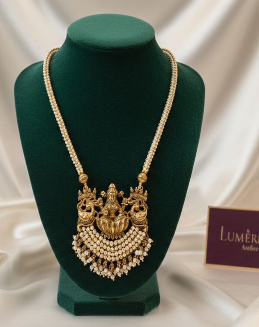 Temple Grace Lakshmi - Peacock Pendant Haram