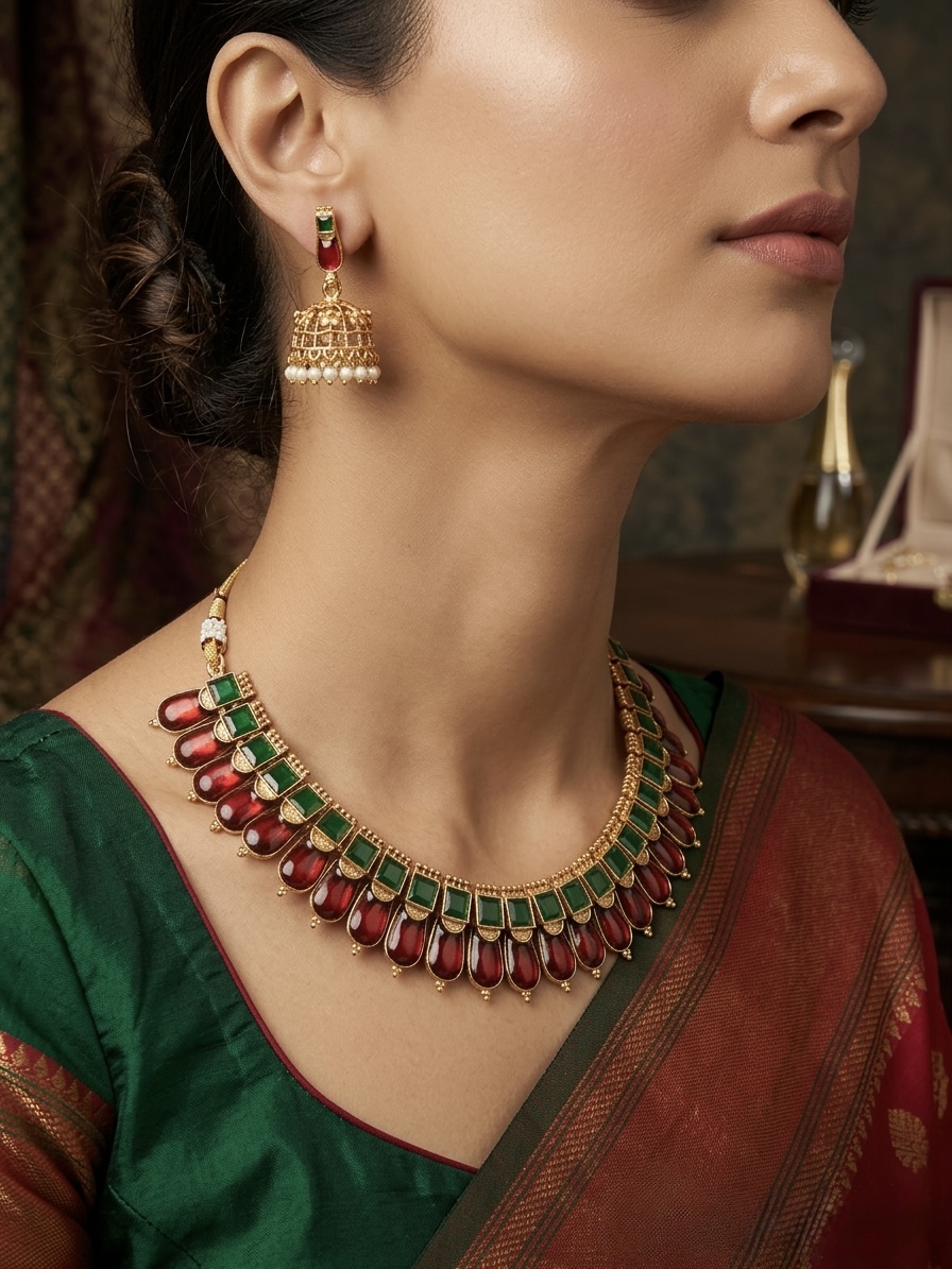 Majestic Ruby-Emerald Droplet Choker Set