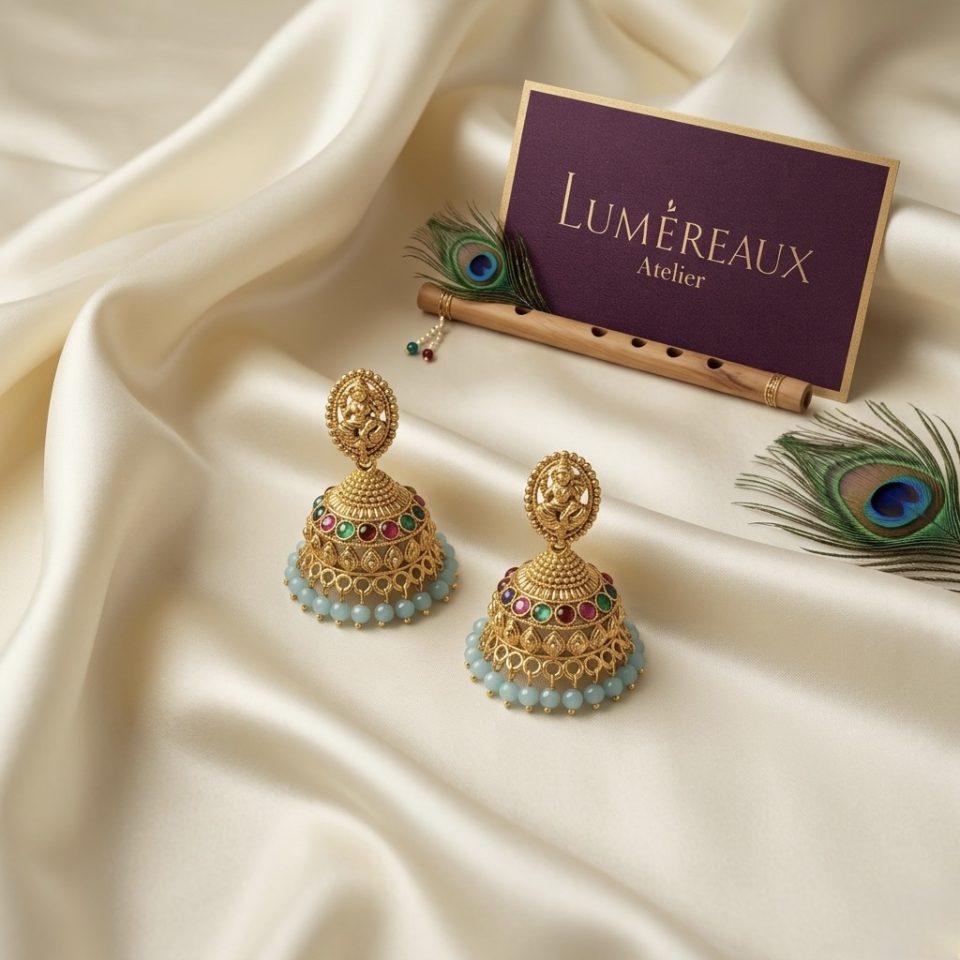 Mint-Gilded Goddess Jhumkas