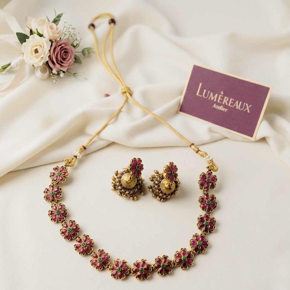 Ruby Bloom Jhumka Set