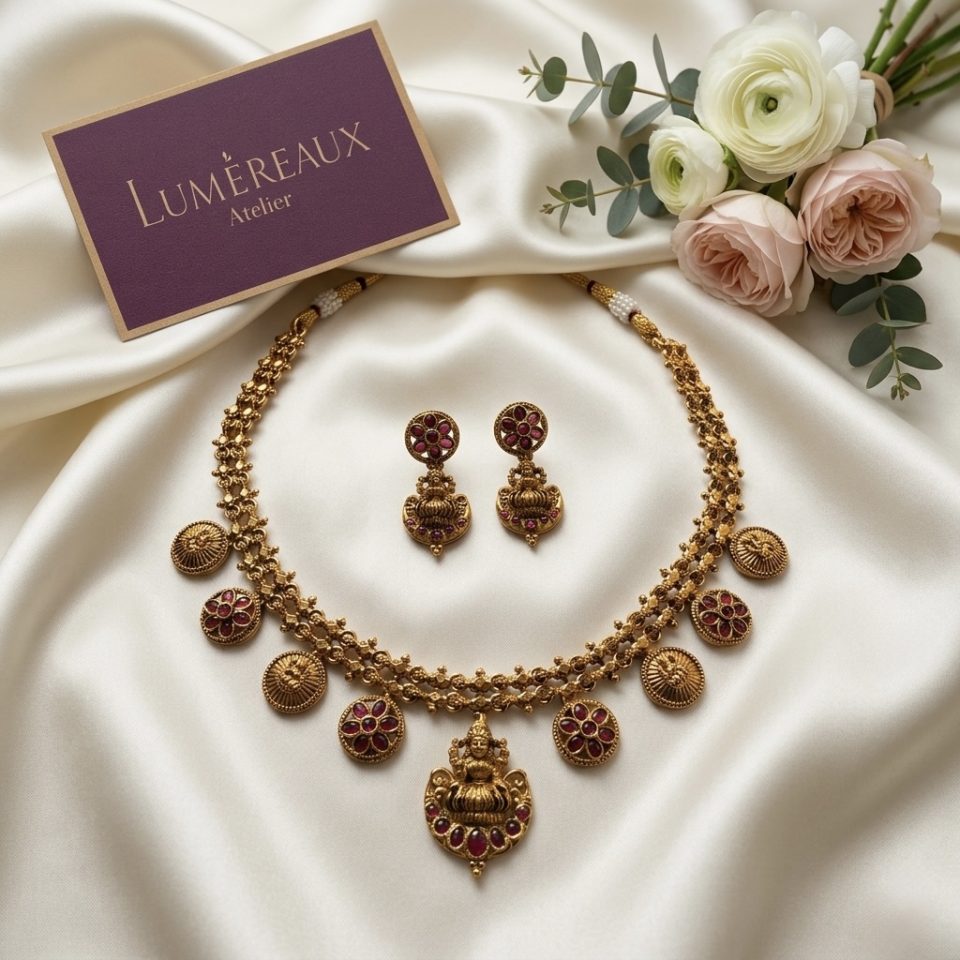 Antique Crimson Petal Lakshmi Set