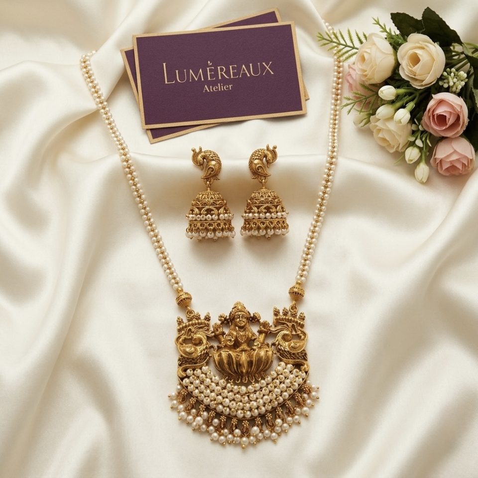 Temple Grace Lakshmi - Peacock Pendant Combo Set