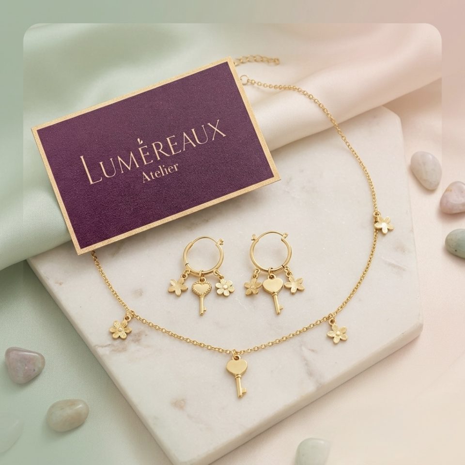 Anti tarnish floral key pair Necklace Set