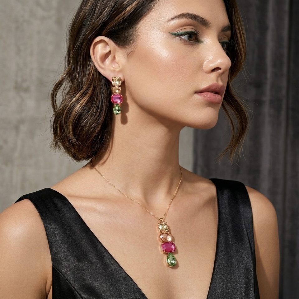 Anti tarnish multi colour Crystal Necklace set