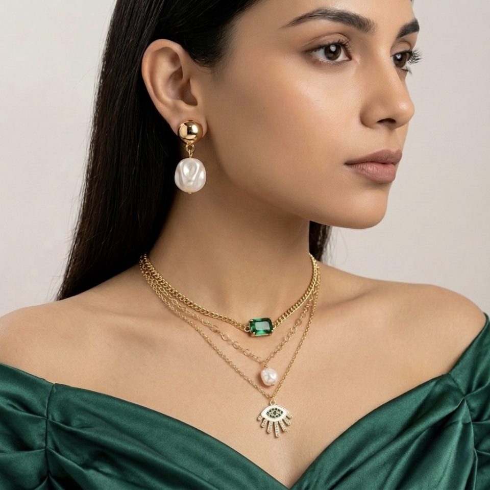 Anti tarnish evil eye layer Necklace set