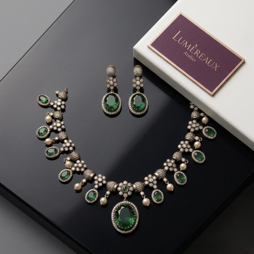Royal Aura Kundan Emerald Necklace